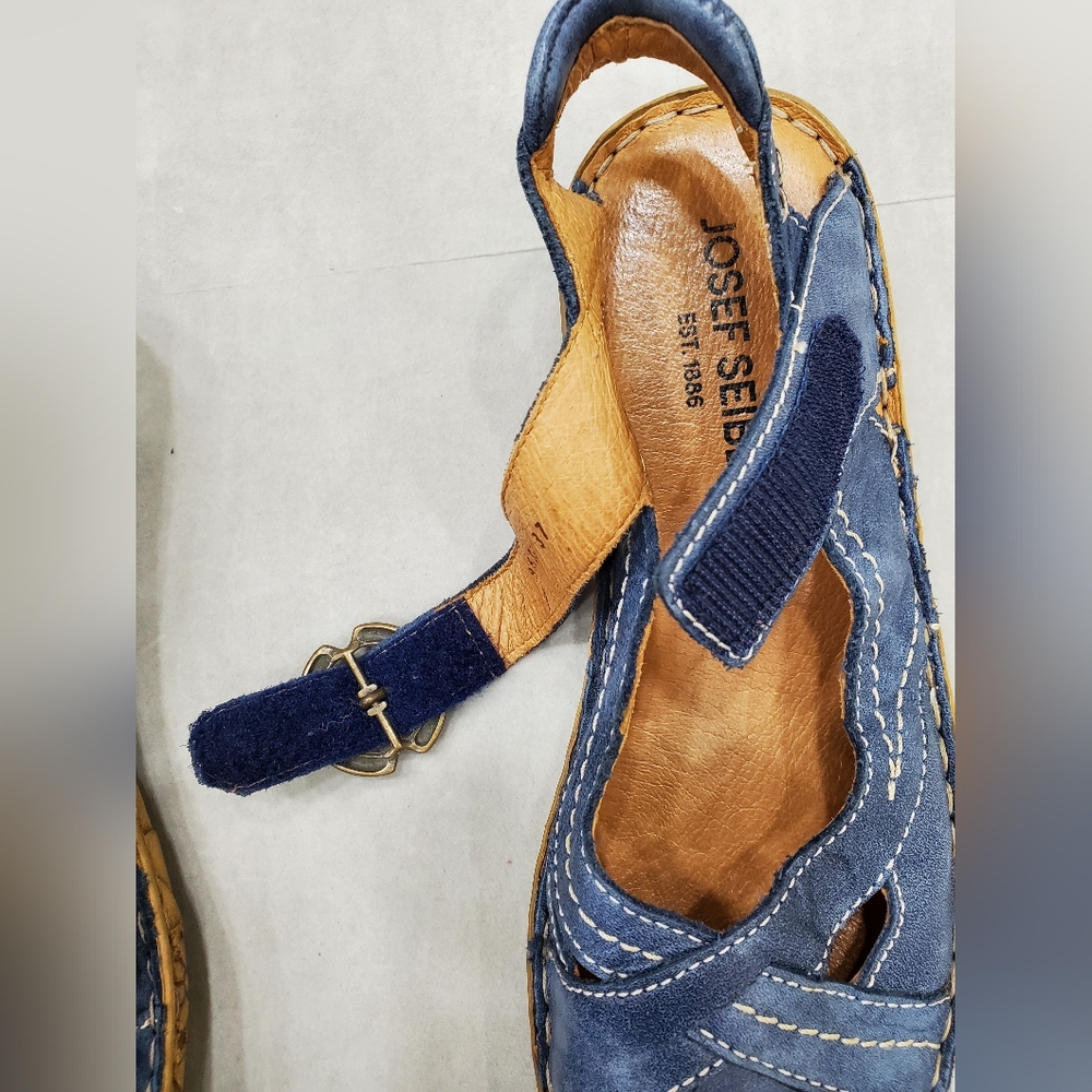 Josef Seibel Blue Leather Mary Jane Flats with Buckle - Picture 9 of 12